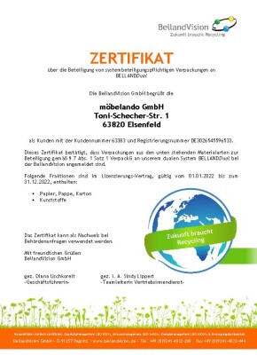 ZERTIFIKAT über die Beteiligung von systembeteiligungspflichtigen Verpackungen - 