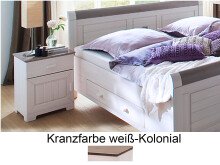 Nachtkommode >Malmö I< in Weiß/Rustikal aus Massivholz - 48x60x42cm (BxHxT)