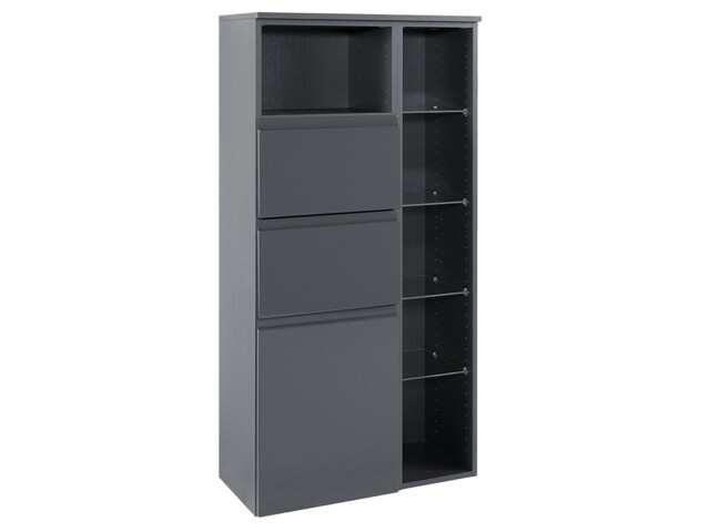 Midischrank >Cleo II< in Grau/Hochglanz aus MDF - 65x130x35cm (BxHxT)
