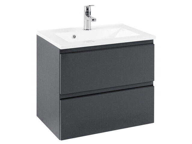 Waschtisch-Set >Cleo I< in Grau/Hochglanz aus MDF - 60x56x47cm (BxHxT)