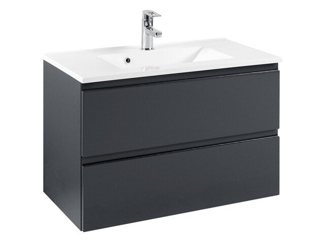 Waschtisch-Set >Cleo I< in Grau/Hochglanz aus MDF - 80x56x47cm (BxHxT)
