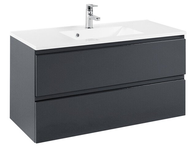 Waschtisch-Set >Cleo I< in Grau/Hochglanz aus MDF - 100x56x47cm (BxHxT)