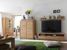 TV-Board >Flero< in Wildeiche/biancoton aus Massivholz - 165x43x46cm (BxHxT)