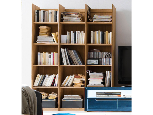 Regal >Flero I< in Wildeiche/biancoton aus Massivholz - 143x190x35cm (BxHxT)