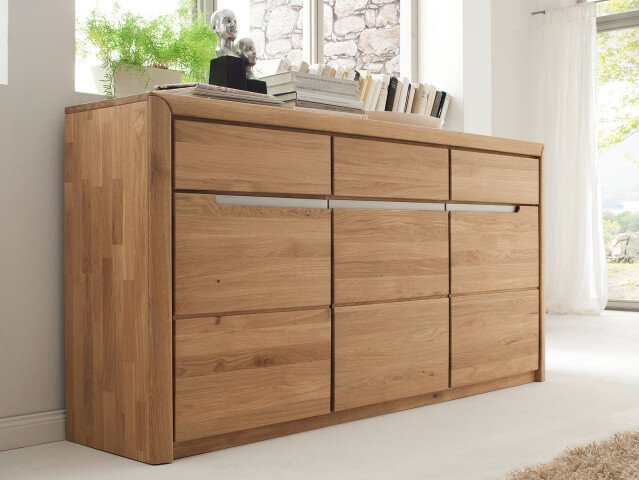 Sideboard >Flero< in Wildeiche/biancoton aus Massivholz - 180x90x41cm (BxHxT)
