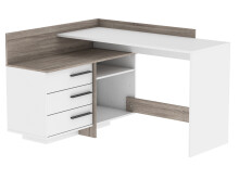 Eckschreibtisch >Thales< in Weiß / Eiche dunkel - 128.8x83.2x105.7cm (BxHxT)