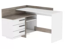 Eckschreibtisch >Thales< in Weiß / Eiche dunkel - 128.8x83.2x105.7cm (BxHxT)