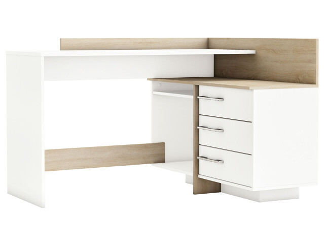 Eckschreibtisch >Thales< in Weiß / Sonoma-Eiche - 128.8x83.2x105.7cm (BxHxT)