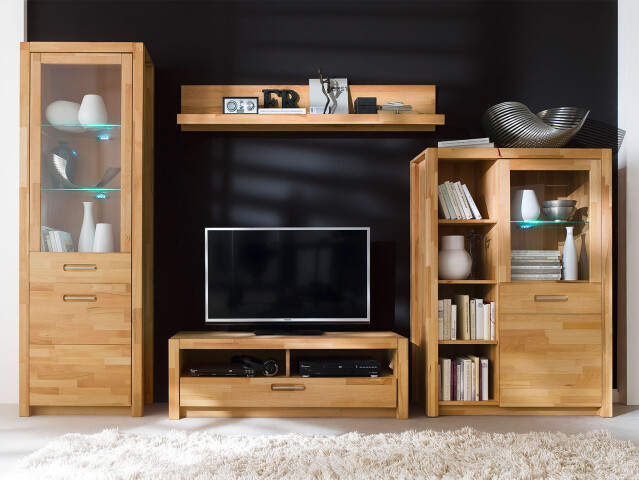 Wohnwand >Leduc< in Kernbuche aus Metall - 309x203x46cm (BxHxT)