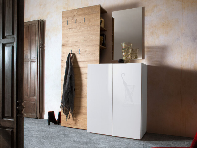 Garderoben-Set >Dartford< in Weiß/Hochglanz Eiche-Natur Nachbildung