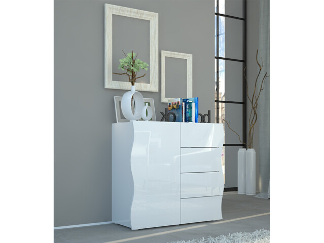 Highboard >Onda< in Weiß/Hochglanz - 90x81.2x40cm (BxHxT)