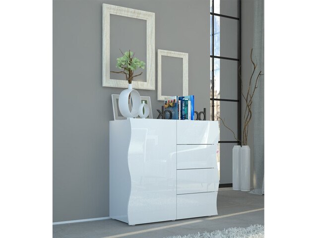 Highboard >Onda< in Weiß/Hochglanz - 90x81.2x40cm (BxHxT)