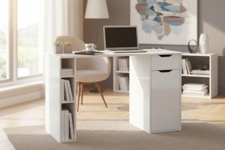 Schreibtisch >Max< in Icy-Weiß - 115x75x50cm (BxHxT)