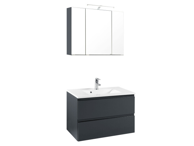 Waschtisch-Set >Cleo I< in Grau/Hochglanz aus MDF - 80cm (B)