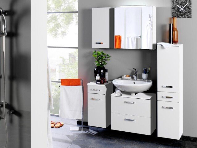 Badezimmer-Set >Bologna< in Weiß, Weiß-Hochglanz