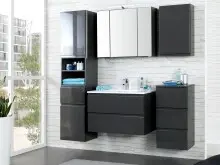 Badezimmer-Set >Cleo I< in Grau/Hochglanz aus MDF