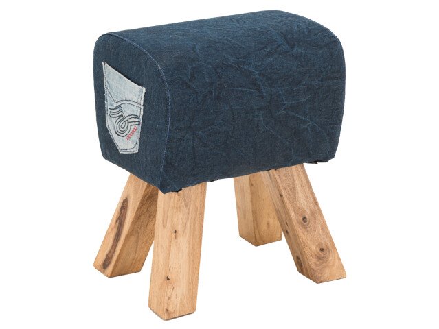 Sitzhocker >Purnia III< in Jeans aus Massivholz - 40x48x30cm (BxHxT)