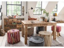 Sitzhocker >Purnia III< in Jeans aus Massivholz -...