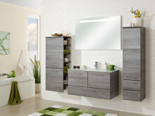 Midischrank >Carrie III< in Graphit Struktur aus Glas - 50x123x33cm (BxHxT)
