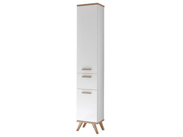 Hochschrank >Jenn< in Weiß/Hochglanz aus Glas - 35,5x205x33cm (BxHxT)