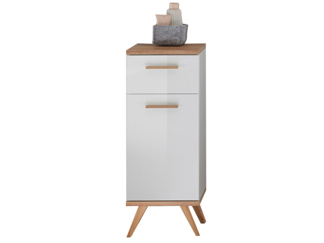 Unterschrank >Jenn< in Weiß/Hochglanz aus Glas - 35,5x89,5x33cm (BxHxT)