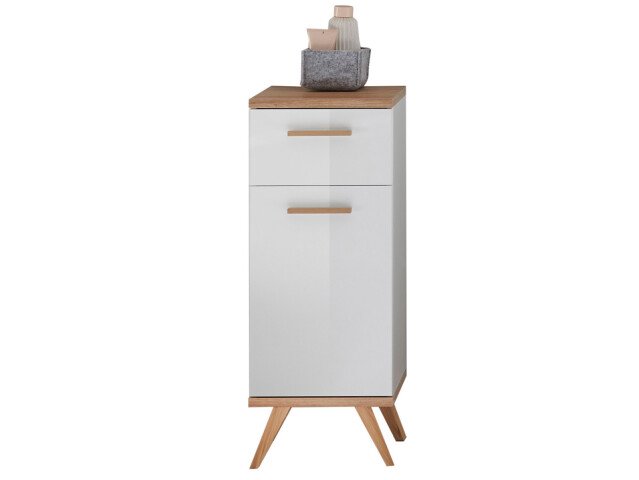 Unterschrank >Jenn< in Weiß/Hochglanz aus Glas - 35,5x89,5x33cm (BxHxT)