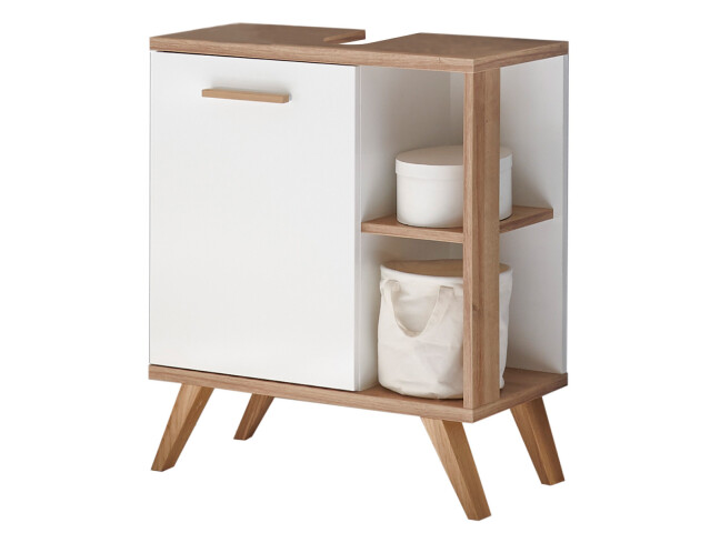 Waschbeckenunterschrank >Jenn< in Weiß/Hochglanz - 60,5x65x33 (BxHxT)