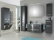 Spiegelschrank >Maire I< in Steingrau/Hochglanz aus Glas - 90x72x17cm (BxHxT)