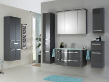 Spiegelschrank >Maire III< in Steingrau/Hochglanz aus Glas - 90x72,6x17 (BxHxT)