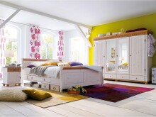 Nachtkommode >Silvana< in Weiß/Antik aus Massivholz - 48x60x40cm (BxHxT)