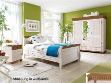 Nachtkommode >Silvana< in Weiß/Antik aus Massivholz - 48x60x40cm (BxHxT)