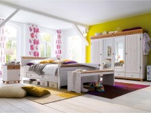 Nachtkommode >Silvana< in Weiß/Antik aus Massivholz - 48x60x40cm (BxHxT)