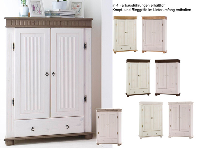 Drehtürenschrank >Silvana< in Weiß matt Lack - 100x147x40 (BxHxT)