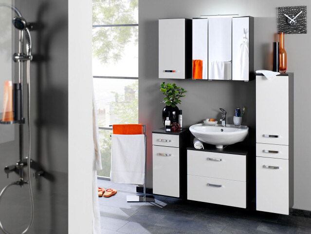 Badezimmer-Set >Bologna< (5 teilig) in graphitgrau Weiß/Hochglanz