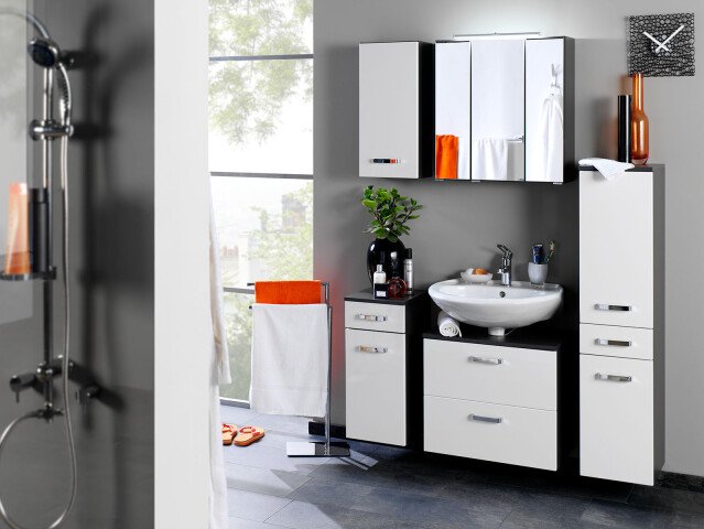 Badezimmer-Set >Bologna< (5 teilig) in graphitgrau Weiß/Hochglanz