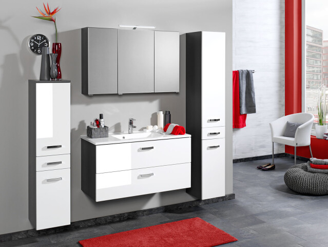 Badezimmer-Set >Bologna< in graphitgrau  Weiß/Hochglanz