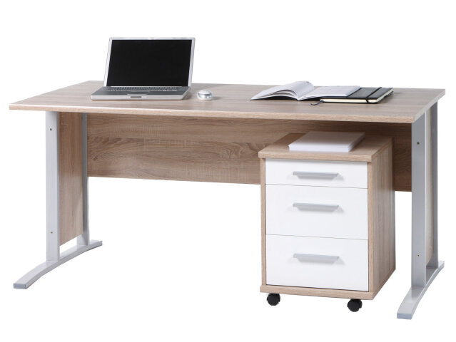 Schreibtisch >Clermont< in Sonoma-Eiche/Weiß aus Metall - 150x73x70cm (BxHxT)
