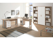 Eckschreibtisch >Clermont< in Sonoma-Eiche/Weiß aus Metall - 220x72x70cm (BxHxT)