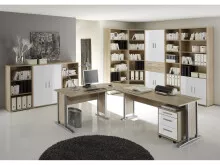 Eckschreibtisch >Clermont< in Sonoma-Eiche/Weiß aus Metall - 220x72x70cm (BxHxT)