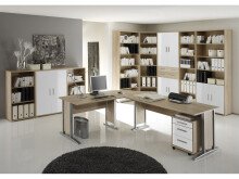 Eckschreibtisch >Clermont< in Sonoma-Eiche/Weiß aus Metall - 220x72x70cm (BxHxT)
