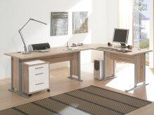 Büro-Set >Clermont< in Sonoma-Eiche/Weiß aus Metall