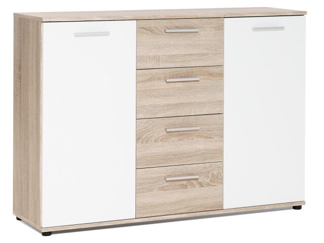 Sideboard >Jacklin< in Sonoma-Eiche Weiß - 120x85x35cm (BxHxT)