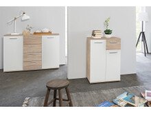 Sideboard >Jacklin< in Sonoma-Eiche Weiß - 120x85x35cm (BxHxT)