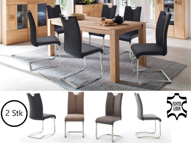 Esszimmerstuhl >Kerrin< (2-er Set) in  aus Echtleder - 45x102x58cm (BxHxT)