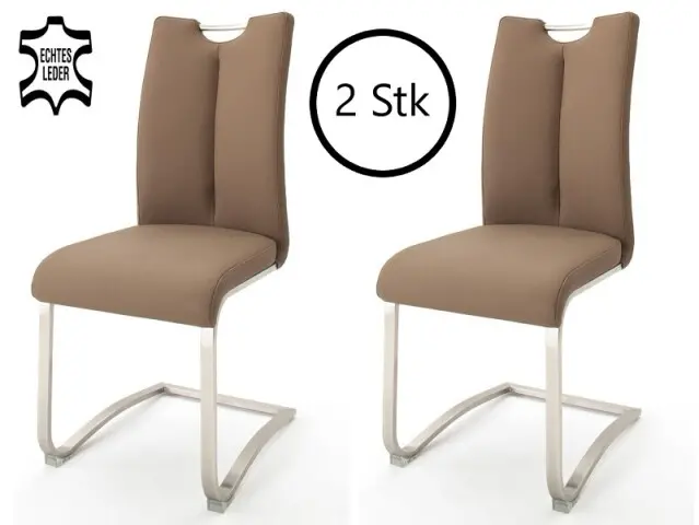Esszimmerstuhl >Kerrin< (2-er Set) in Cappuccino aus Echtleder - 45x102x58 (BxHxT)