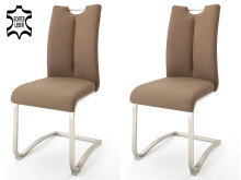 Esszimmerstuhl >Kerrin< (2-er Set) in Cappuccino aus Echtleder - 45x102x58 (BxHxT)