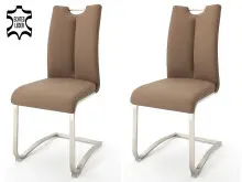 Esszimmerstuhl >Kerrin< (2-er Set) in Cappuccino aus Echtleder - 45x102x58 (BxHxT)
