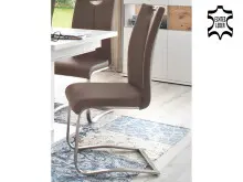 Esszimmerstuhl >Kerrin< (2-er Set) in Cappuccino aus Echtleder - 45x102x58 (BxHxT)
