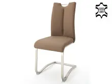 Esszimmerstuhl >Kerrin< (2-er Set) in Cappuccino aus Echtleder - 45x102x58 (BxHxT)