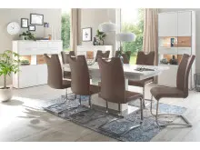 Esszimmerstuhl >Kerrin< (2-er Set) in Cappuccino aus Echtleder - 45x102x58 (BxHxT)